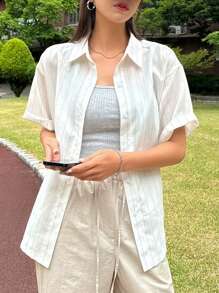 DAZY Casual Business Striped Short Sleeve Loose Shirt