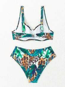 SHEIN Swim Lushore Women's Summer Beach Leopard Print Sexy Bikini Set - Multicolor - View 7