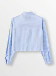 SHEIN Unity 女性簡約日常藍色條紋休閒襯衫 - 淺藍色 - 查看 2