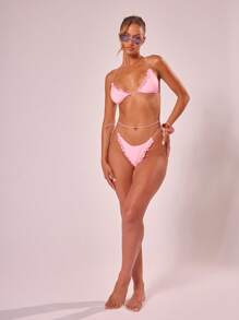 Musera Resort Frill Front Tie Side Bikini Bottoms Only For Summer Beach Ibiza BeachwearHoliday Spring - Pink - View 4