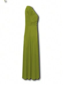 Breezaya Women's Solid Color Simple Daily Deep V-Neck Dress - Green - View 3