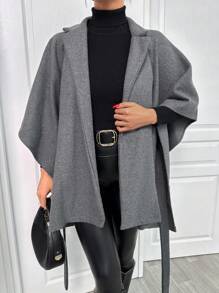 EURMUSE Ladies' Solid Color Minimalist Style Woolen Belted Coat For Daily Wear - Grey - View 3
