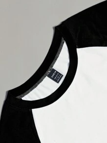 INAWLY 夏季休閒拼色圓領短袖露脐T恤