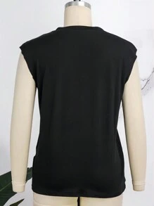 SHEIN Slayr Skull & Letter Print Round Neck Short Sleeve Summer Casual T-Shirt With Pleats