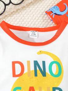 Conjunto de camiseta naranja de manga larga con estampado de dinosaurios en todo y pantalones largos para bebé niño - Multicolor - Ver 4