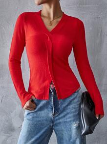 SHEIN Essnce Jersey rojo para mujeres versátil, sexy para la primavera/otoño, perfecto para usar en capas - Rojo - Ver 5