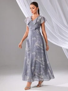 SHEIN Belle Women's Sleeveless Bridesmaid Dress, Simple & Random Printed Pattern (Adult Size) - Grey - View 3