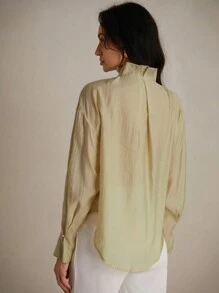 Aveloria Modichic Ladies' Casual Solid Color Pleated Stand Collar Long Sleeve Shirt - Khaki - View 4