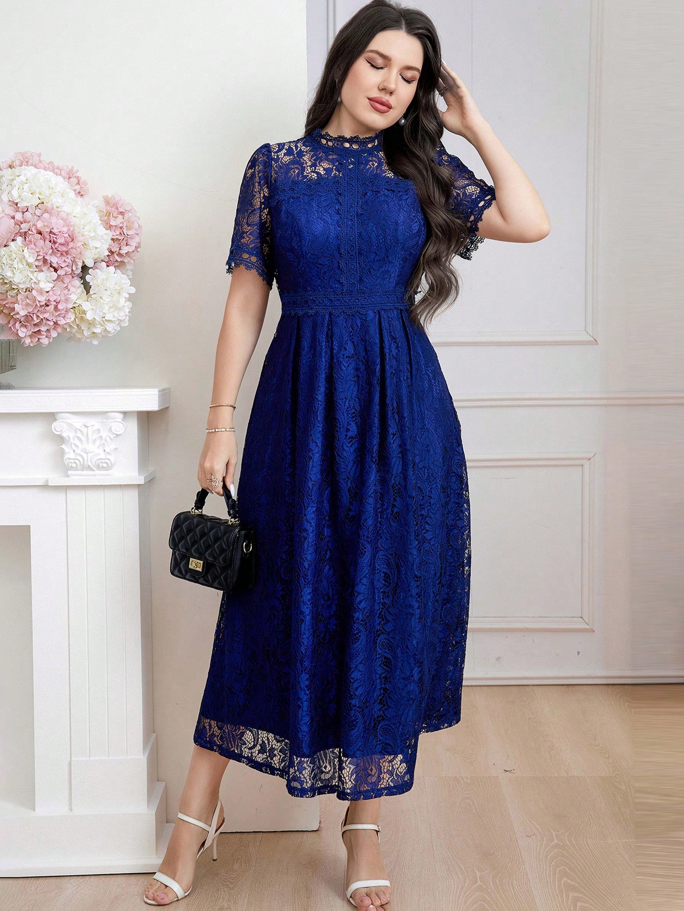 Modelyn فستان حفلة كبير الحجم باللون الأزرق الملكي...