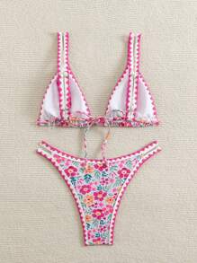 Swim Mod Women's Summer Beach Tropical Plant Print Sexy Bikini Set, Two-Piece Bikini Set - Multicolor - View 2