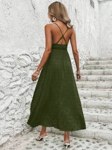 Breezaya Đầm Maxi đơn sắc tối giản hàng ngày cho nữ, trang phục đi biển nghỉ dưỡng - Màu xanh Ô liu - Xem 2