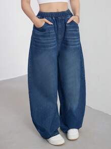 SHEIN Teen Girls' Retro Y2K Style Vintage Casual Boyfriend Baggy Denim Jeans For Streetwear Outfits