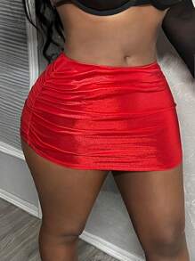 Slaydiva Valentine's Day Sexy Gold Ruched Skirt For Women, Asymmetrical Hemline With Side Ruching