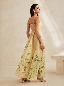 Anewsta 法式風格花卉印花女款吊帶高腰連衣裙 - 彩色 - 查看 2