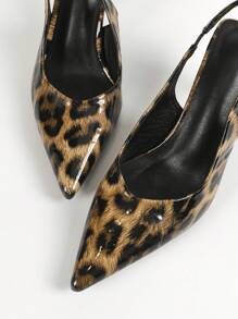 Zapatos de mujer con estampado de leopardo marrón, tacón de aguja, punta puntiaguda, tacón recortado y correa para el tobillo, tacón de gatito, elegantes, bombas de mujer, elegantes, atuendos de fiesta - Marrón - Ver 7