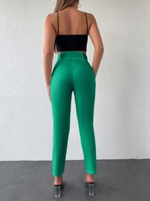 EURMUSE Của phụ nữ Màu thuần Hình nón Quần skinny Quần - màu xanh lá - Xem 2