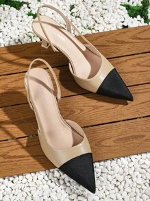 Xin Jing Shoes Giày Cao Gót Nữ Khối Màu Mới - Màu Khaki - Xem 2