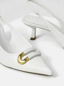 MOTF PREMIUM Zapatos de tacón bajo de punta, calzado diario para mujer durante todo el año, halloween - Blanco - Ver 9