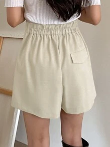 DAZY Quần short giả túi lưng cao màu trơn - Màu be - Xem 2