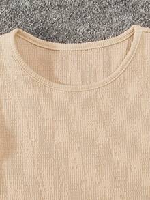 SHEIN Tween Girl Sleeveless Fringe Hem Top And Long Pants 2-Piece Set - Khaki - View 3