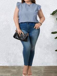 SHEIN LUNE Plus Size Summer Casual Striped Cap Sleeve Blouse
