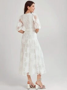 Enchnt Women's Printed Simple Daily Short Sleeve Dress - White - View 2