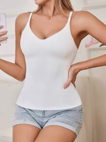 Women's Summer Casual Solid Color Slim Fit Basic Camisole Top, Workout - White - View 5