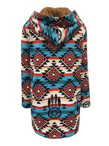 Jaqueta Casual com Capuz e Impressão Geométrica de Comprimento Médio, Forrada Termicamente para Outono/Inverno - Multicolorido - Visão 2