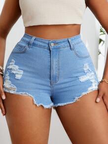 SHEIN SXY Modieuze stretchy denim shorts in grote maten