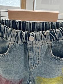 YOUNG GIRL Street Style Cool Handmade Brush Detail Flat Pockets Ripped Straight Jeans - Light Wash - View 5