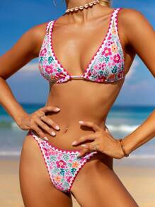 Swim Mod Women's Summer Beach Tropical Plant Print Sexy Bikini Set, Two-Piece Bikini Set - Multicolor - View 3
