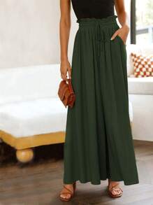 SHEIN LUNE Women's Casual Solid Color Wide Leg Pants Fall Cloth For Women - Green - View 1