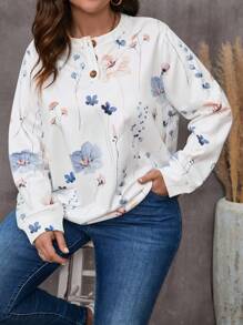 EMERY ROSE Áo sơ mi đơn giản hàng ngày in ngẫu nhiên dành cho nữ cỡ lớn - trắng - Xem 3