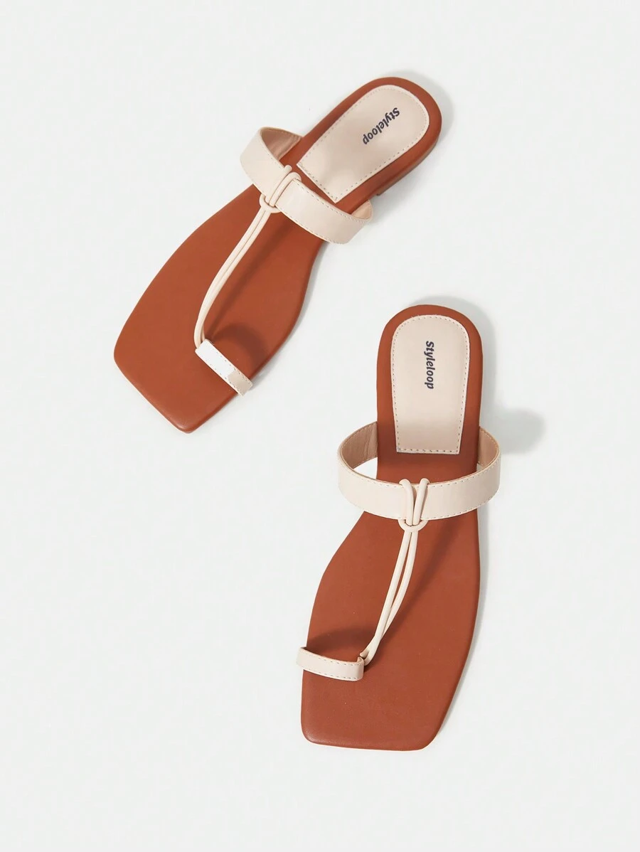 Styleloop 女士时尚舒适平底凉鞋夏季度假鞋夏季促销波西米亚风复古乡村风法式鞋万圣节 - 杏色 - 查看 1