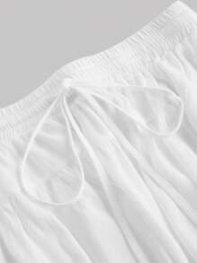 SHEIN MOD Plus Size Sweet White Double Layer Ruffle Hem Umbrella Skirt - White - View 4