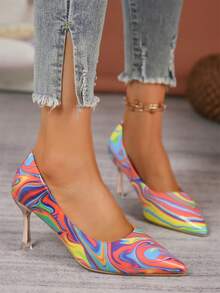 新款時尚彩虹油畫高跟鞋女鞋 - 彩色 - 查看 7
