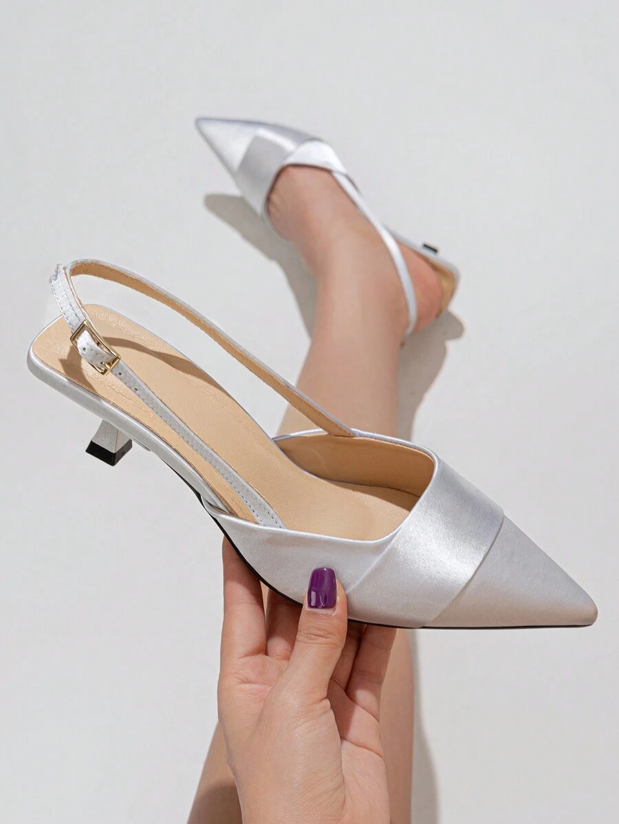 Giày cao gót hở mũi màu trơn khóa cài thời trang thu/đông 2025 cho nữ, quai ngang mắt cá chân, trang phục thường ngày thanh lịch khi đi mua sắm ngoài trời, xuân/hè, vải satin hồng phối cùng váy, thanh lịch, giày cao gót nữ, thanh lịch