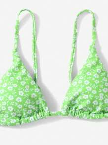 SHEIN Swim 女士夏季沙灘小碎花性感比基尼套裝，隨機印花 - 綠色 - 查看 6