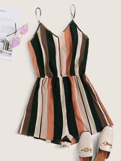 Colorblock Striped Slip Romper