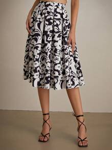 SHEIN Privé Women's Elegant Random Printed Skirt, Summer - Multicolor - View 5
