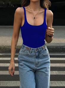 INAWLY Ladies' Solid Color Backless Simple Summer Bodysuit