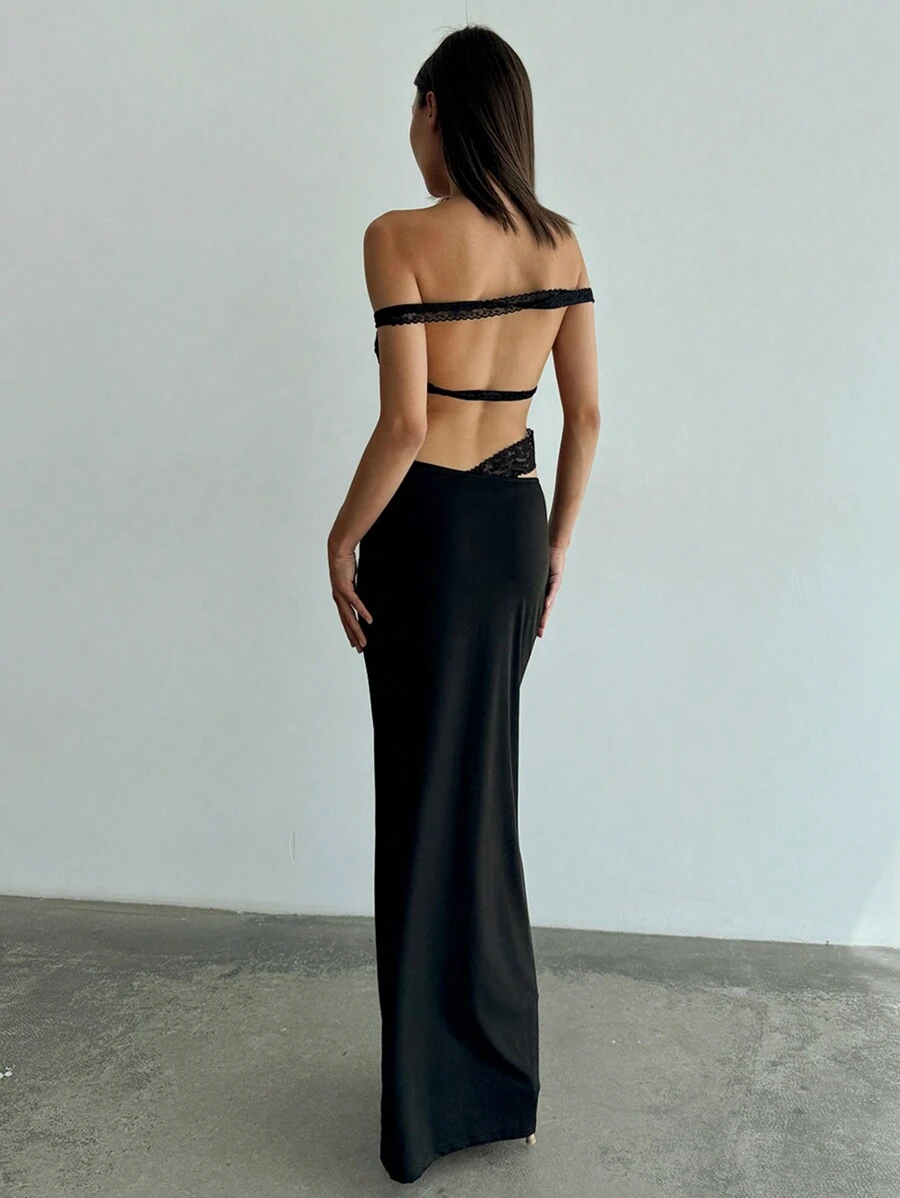 Aloruh Spring/Summer Pure Minimalist Style Sleeveless Deep V-Neck Backless Waist Cutout Dress That Will Make You Look Slimmer And Taller - Black - View 1