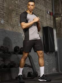 Manfinity Sport Corelite Maglietta sportiva casual da uomo stile boyfriend, con blocchi di colore e inserti, maglietta da compressione estiva da uomo - Multicolore - Visualizzare 3