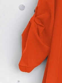 EMERY ROSE Orange Plus Size Turn-Down Collar Half Sleeve Button-Front Mid-Length Dress - Orange - View 5