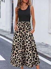 SHEIN LUNE LUNE 豹纹拼接女士连衣裙长款套装 - 彩色 - 查看 6