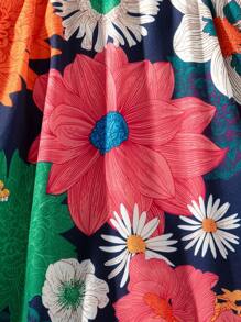 青少女花卉印花肩帶連身裙，適合度假和休閒