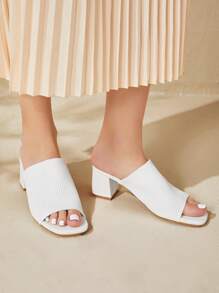 Zapatos de mujer minimalistas con punta cuadrada y tacón grueso tipo mula, elegantes sandalias de tacón para el verano blanco para zapatos de vacaciones de primavera y verano en de verano - Blanco - Ver 6