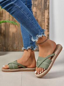 Sandalias de mujer de moda, talla grande, de punta abierta, para playa y vacaciones, atuendos de verano - Verde - Ver 6