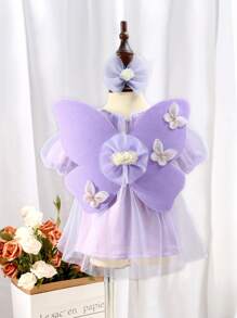 女嬰攝影服裝，蝴蝶翅膀和網紗裙，適用於30/100天慶祝活動 - 紫色 - 查看 1