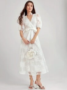 Enchnt Women's Printed Simple Daily Short Sleeve Dress - White - View 5